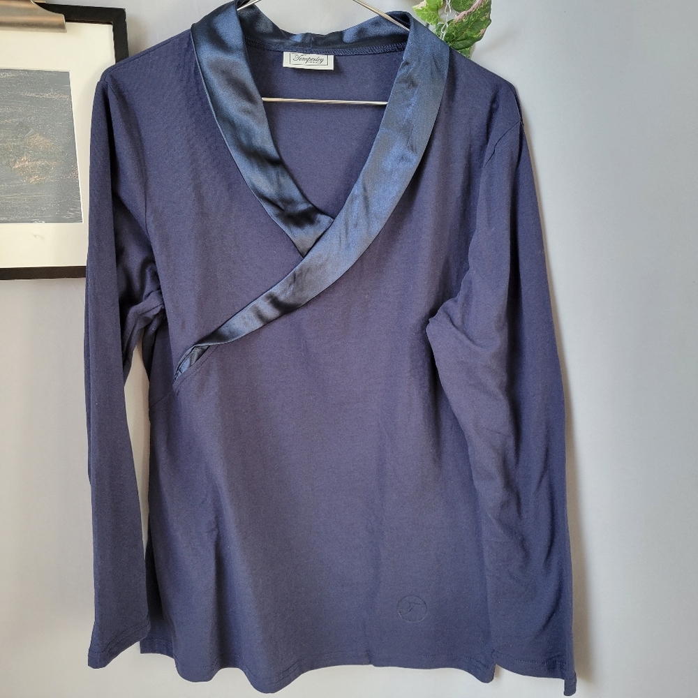 Temperley London Satin Collar V Neck Long Sleeve Top Blue M